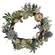 Northlight 18&quot; Neutral Colored Pumpkin and Pine Cones Fall Harvest Wreath