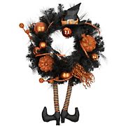 Northlight 24&quot; Orange and Black Witch and Pumpkins Halloween Wreath