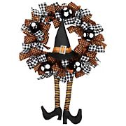 Northlight 24&quot; Orange and Black Witch with Bows Halloween Wreath
