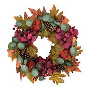 Northlight 22&quot; Orange and Burgundy Fall Harvest Artificial Floral and Pinecone Wreath