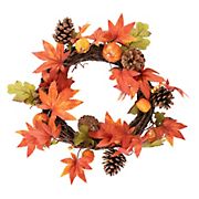 Northlight 10&quot; Orange Foliage with Pine Cones and Pumpkins Autumn Harvest Wreath