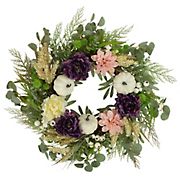 Northlight 24&quot; Peony and Pumpkin Artificial Fall Harvest Wreath