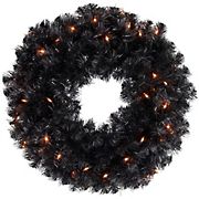 Northlight 24&quot; Pre-Lit Black Noble Spruce Artificial Halloween Wreath
