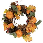 Northlight 13.5&quot; Pumpkin and Pinecone Autumn Harvest Wreath