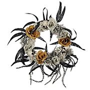 Northlight 14&quot; Skulls with Orange and Gray Roses Halloween Wreath