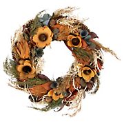 Northlight 12&quot; Sunflower and Straw Artificial Fall Harvest Wreath