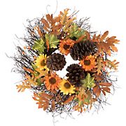 Northlight 24&quot; Sunflowers and Pine Cones Fall Artificial Thanksgiving Wreath