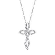 0.25 ct. t.w. Round Cut Diamond Cross Pendant With Chain In Sterling Silver
