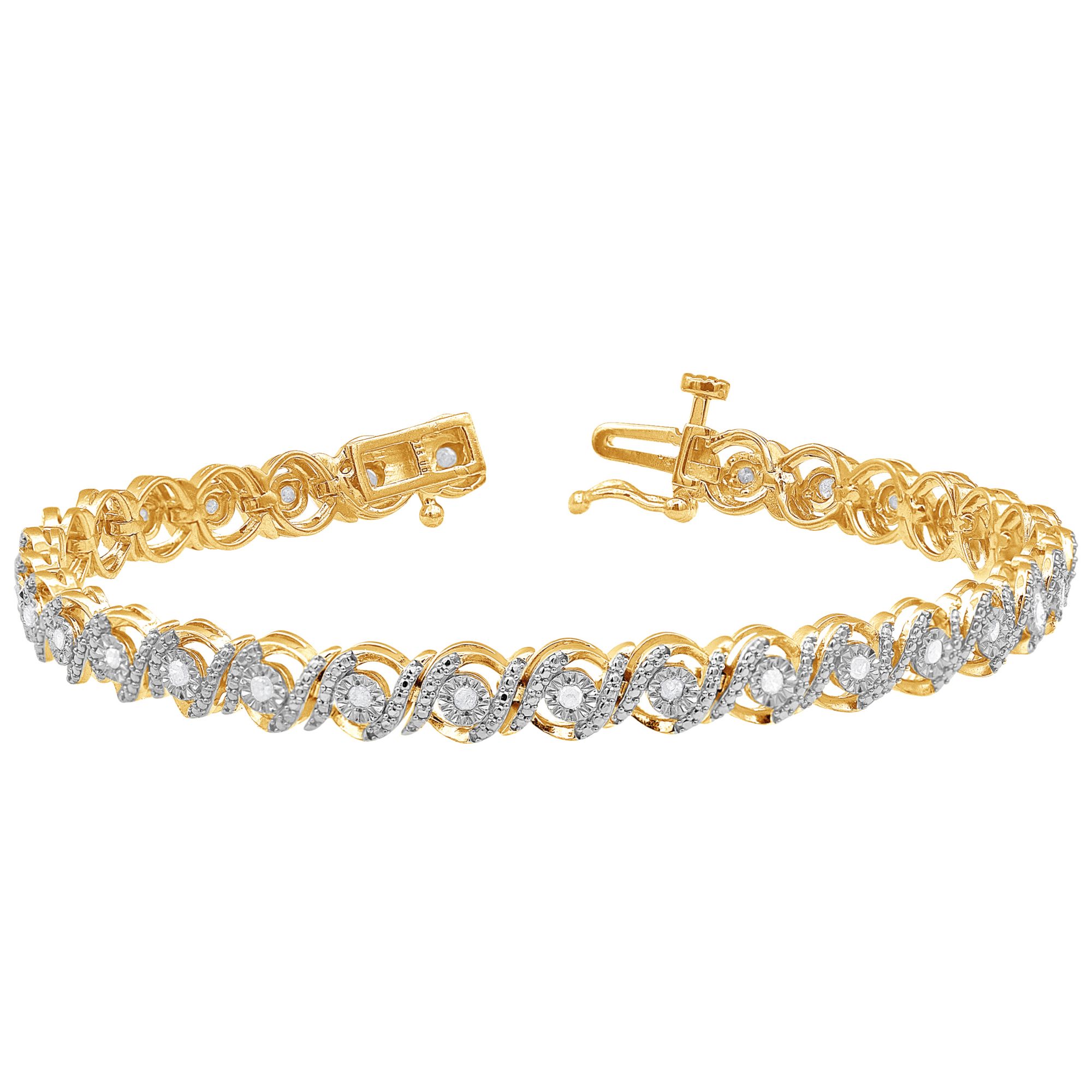 0.50 ct. t.w. Round Cut &quot;S&quot; Link Tennis Bracelet In Yellow Plated Sterling Silver