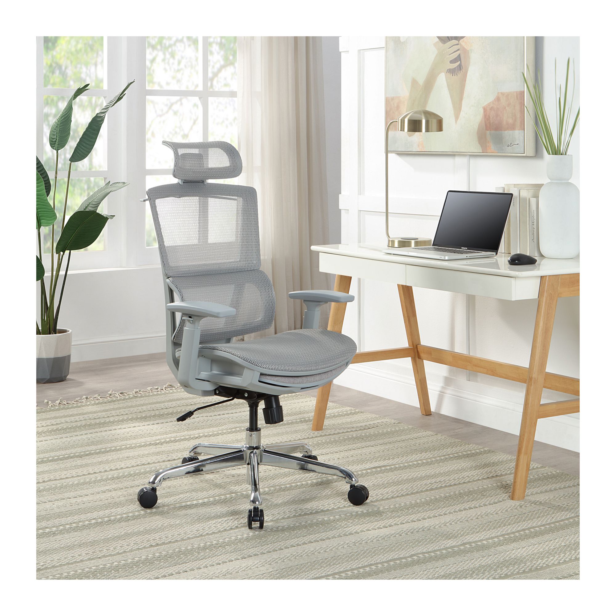 Berkley Jensen Ergonomic Mesh Office Chair With Headrest and Footrest - Gray