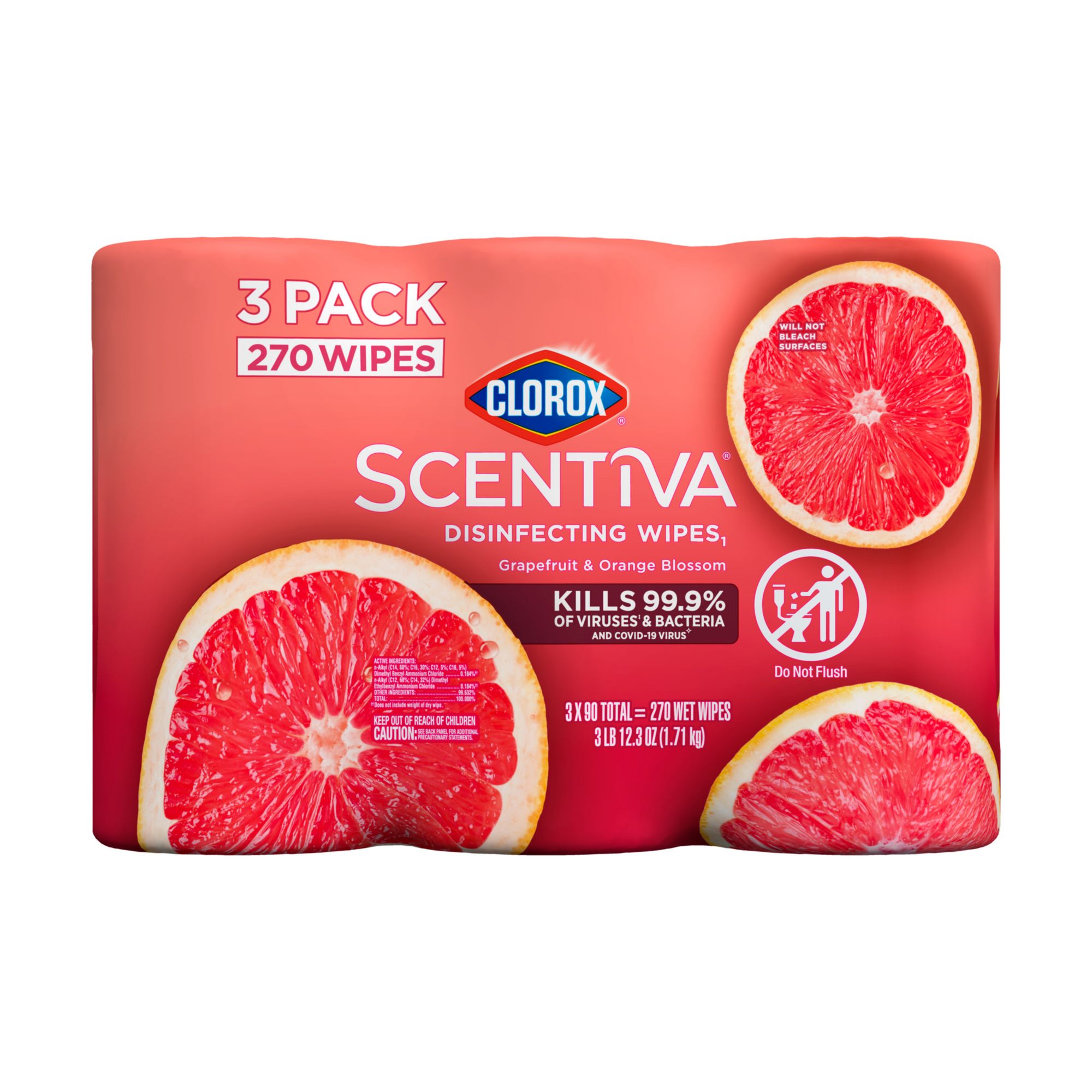 Clorox Scentiva Bleach Free Cleaning Wipes, 3 pk/90 ct. - Tahitian Grapefruit Splash