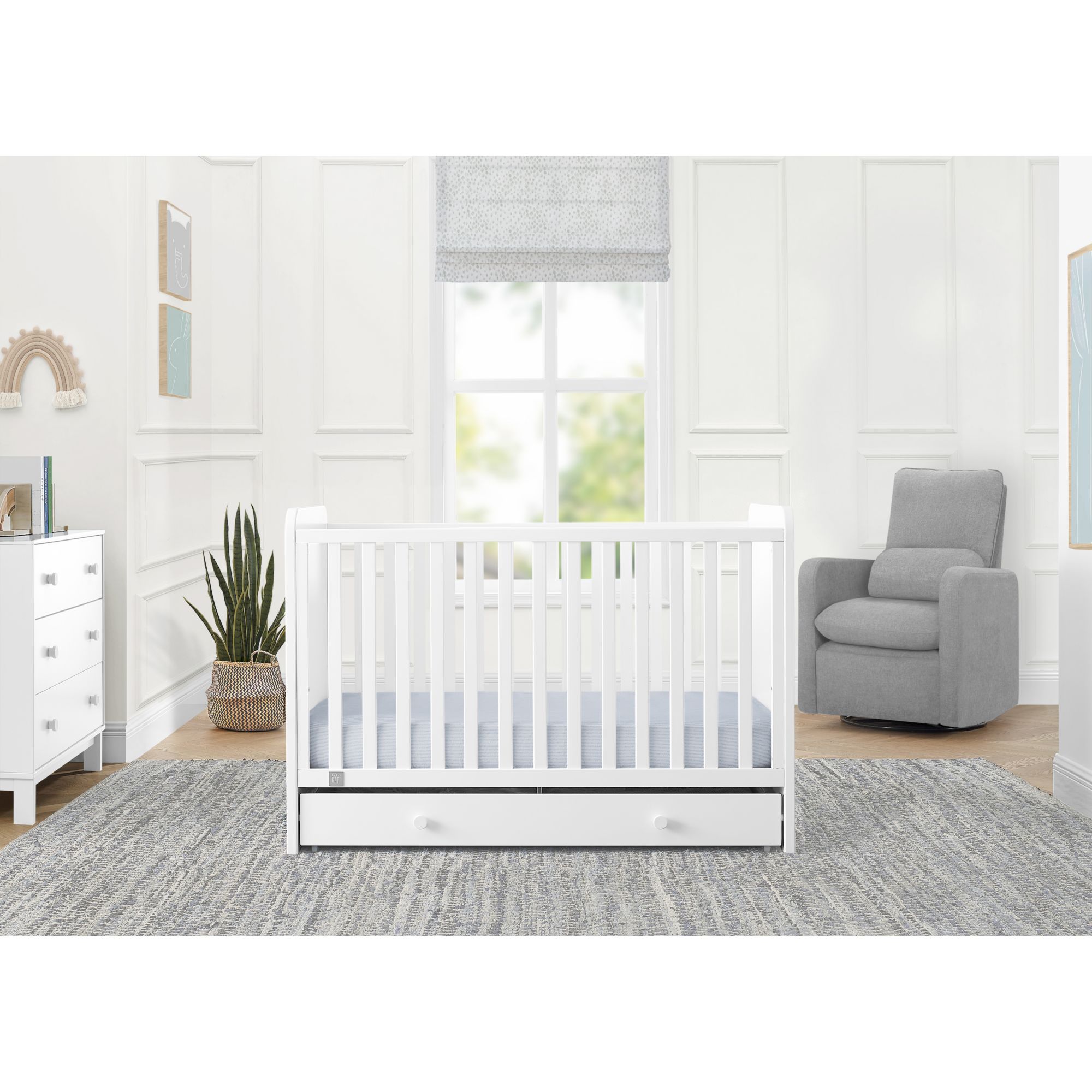 BabyGap by Delta Children Graham 4-in-1 Convertible Crib with Storage Drawer - Bianca White