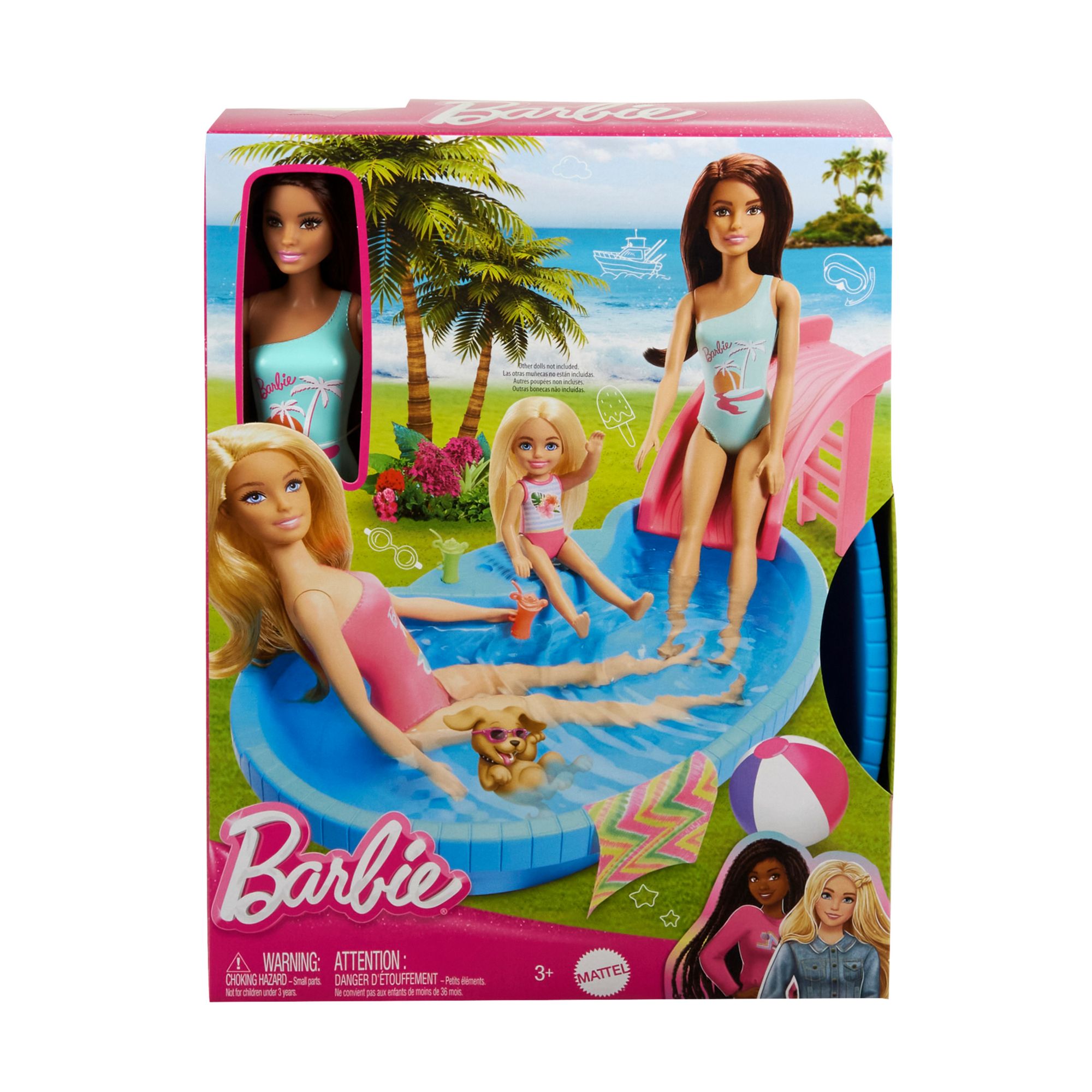 Barbie Doll and Pool Playset with Pool, Slide, Towel and Drink Accessories