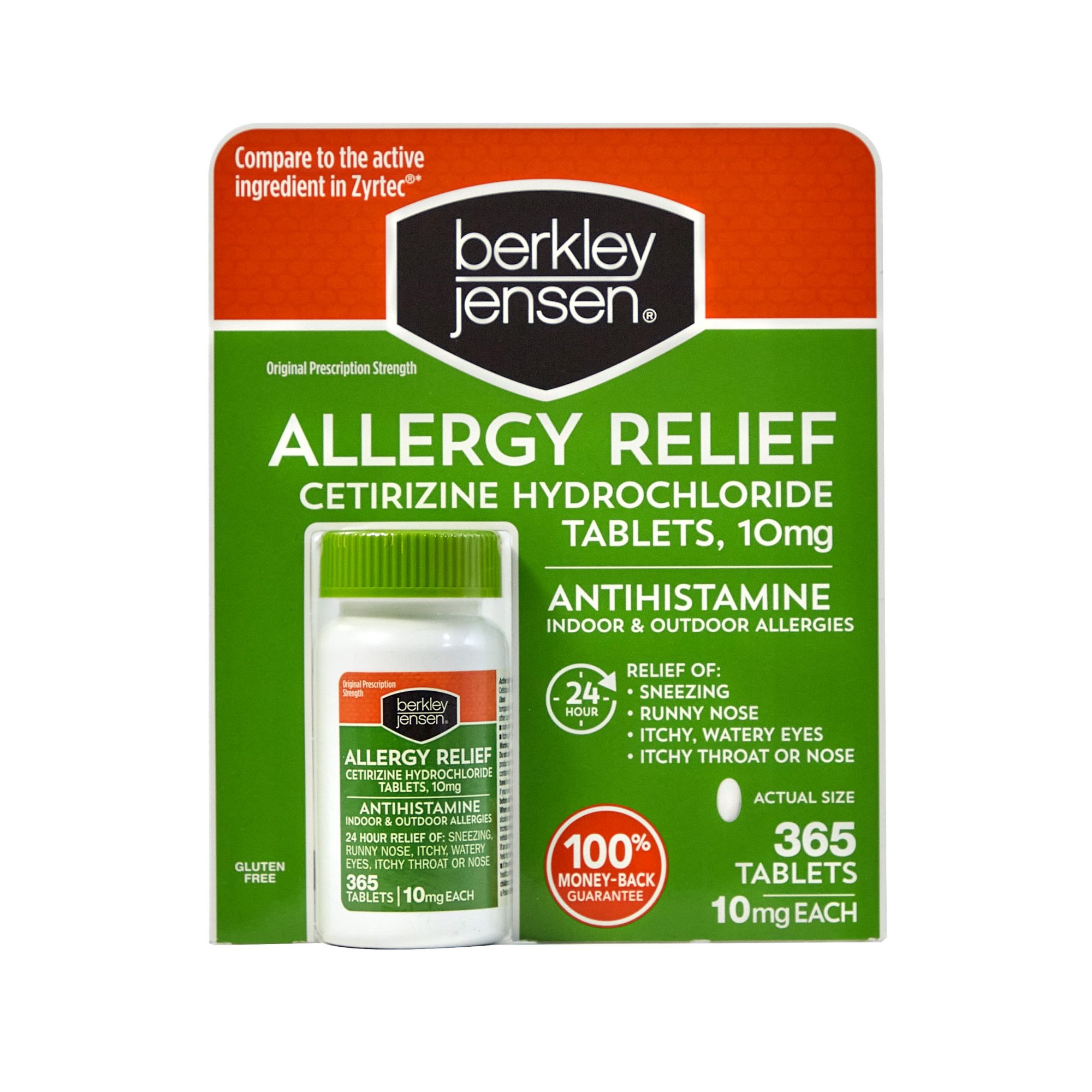Berkley Jensen Allergy Relief 10mg Cetirizine Hydrochloride Tablets, 365 ct.