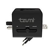 Tzumi Universal Travel Adapter with USB-C and Dual USB-A Ports - Black