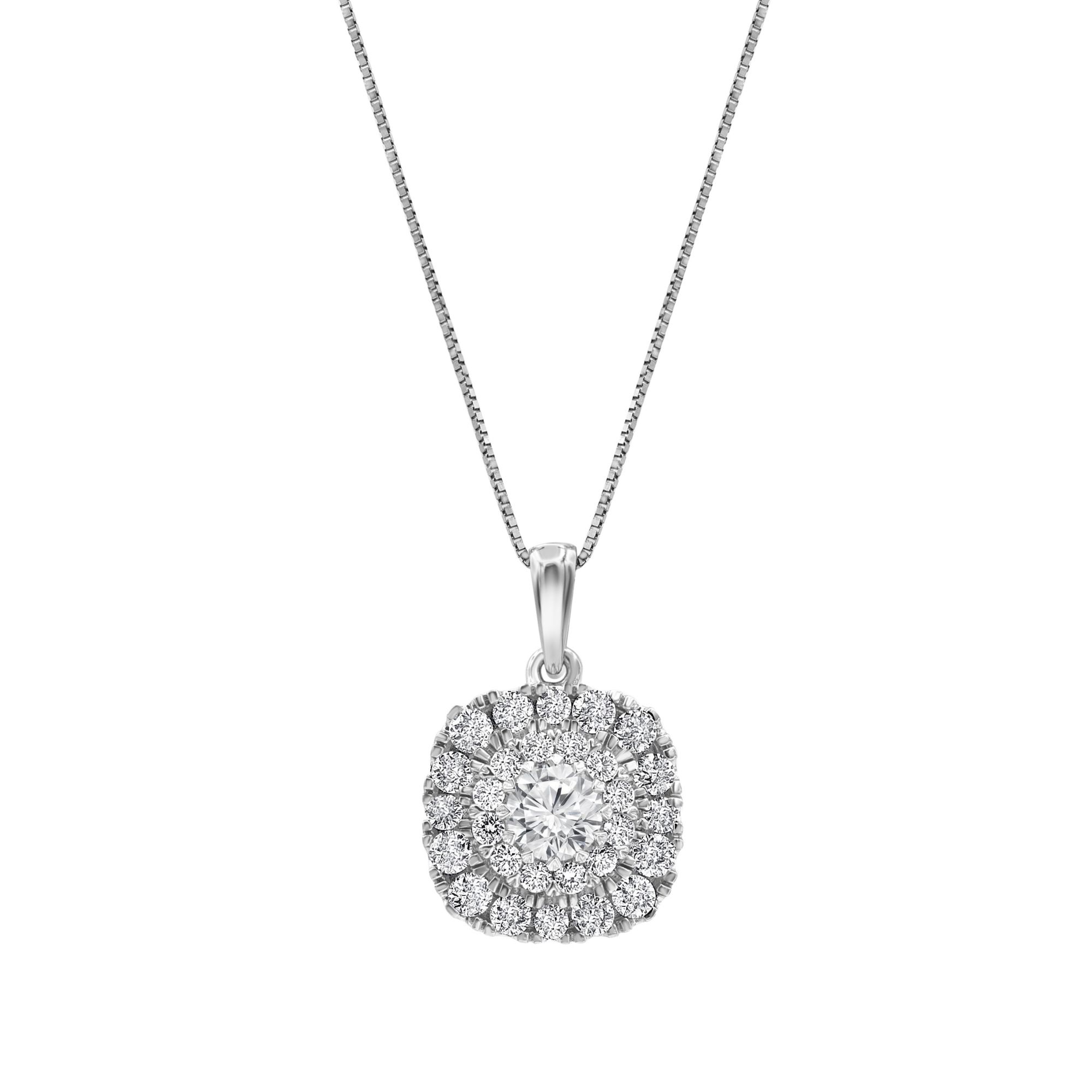 14K White Gold Diamond Cluster Illusion Necklace (1Ct. t.w.)