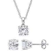 2-Pc. Set Solitaire Necklace and Stud Earrings in Sterling Silver