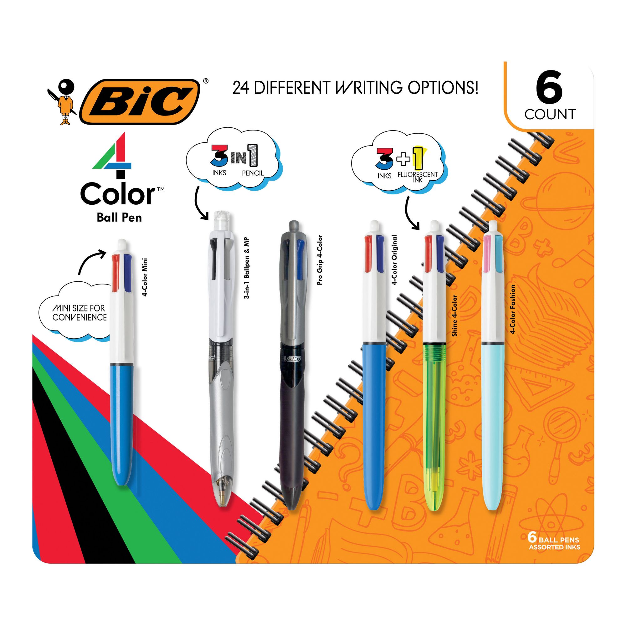 BIC 4-Colour Ballpoint Retractable Pen, Assorted Colours, Medium Tip, 3/PK