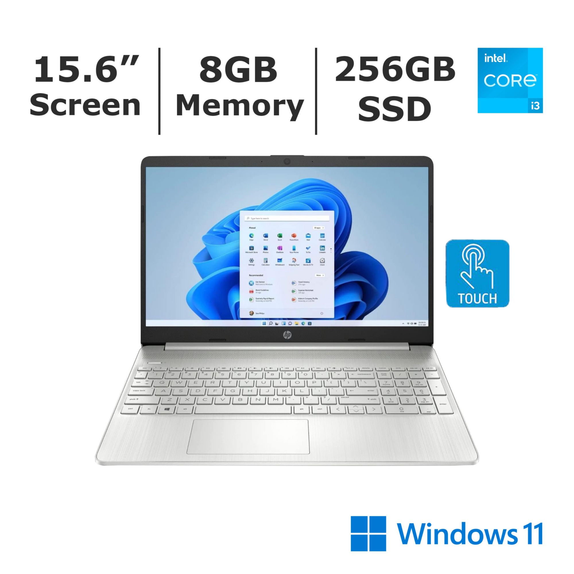 Best Buy: HP 15.6 Touch-Screen Laptop Intel Core i3 8GB Memory 256GB SSD  Natural Silver 15-dy2702dx