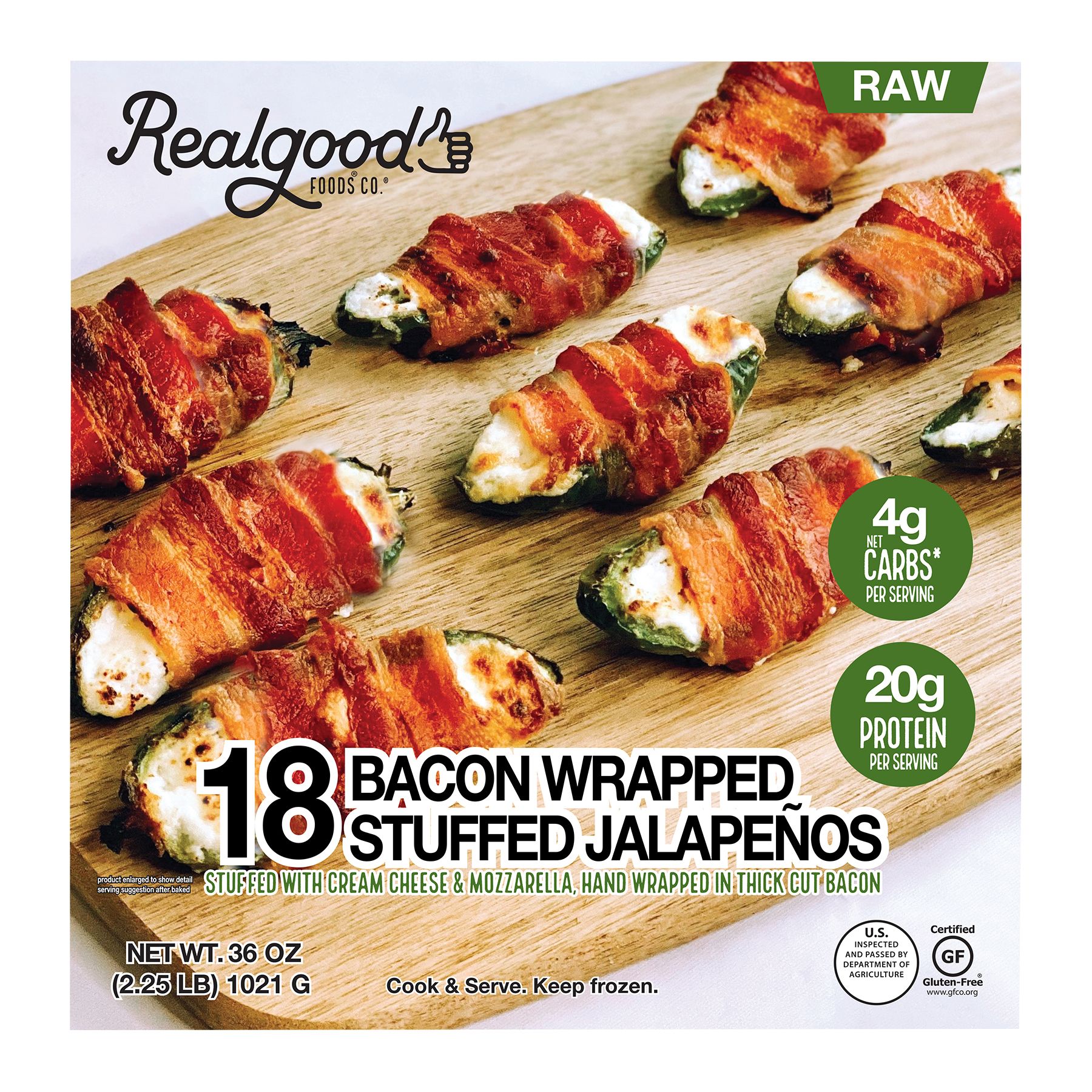 Real Good Foods Bacon Wrapped Stuffed Jalapenos, 18 ct.