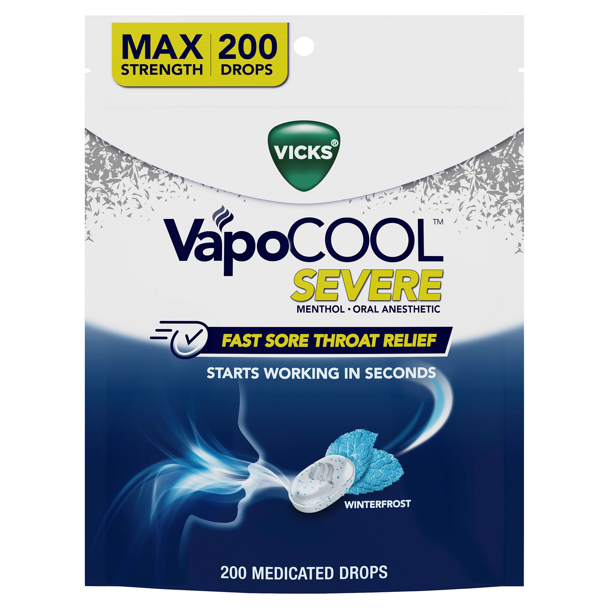 Vicks VapoCOOL SEVERE Medicated Sore Throat Drops, Fast-Acting Max