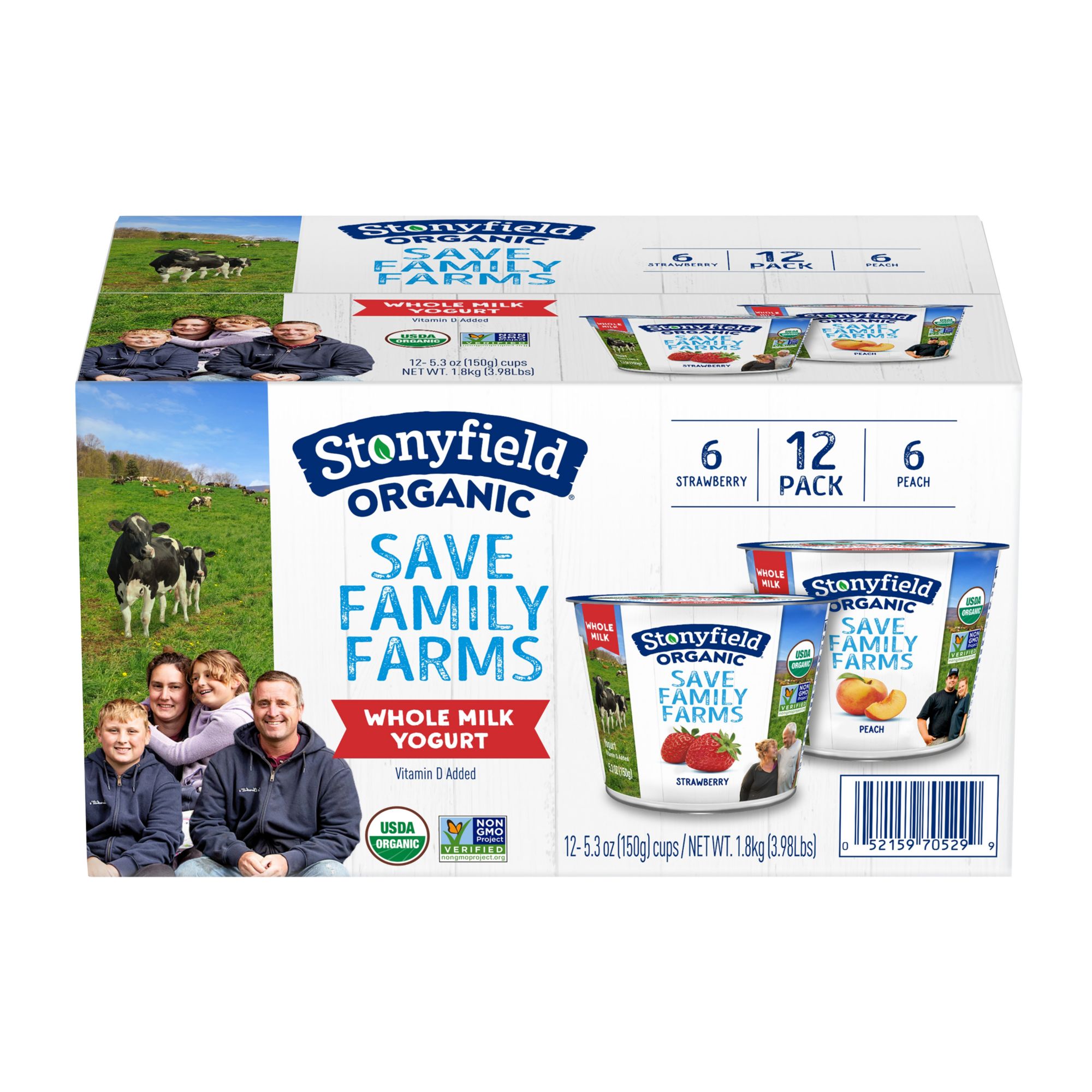 Stonyfield Organic Save Family Farms Peach & Strawberry Variety Pack, 12 ct./5.3 oz.