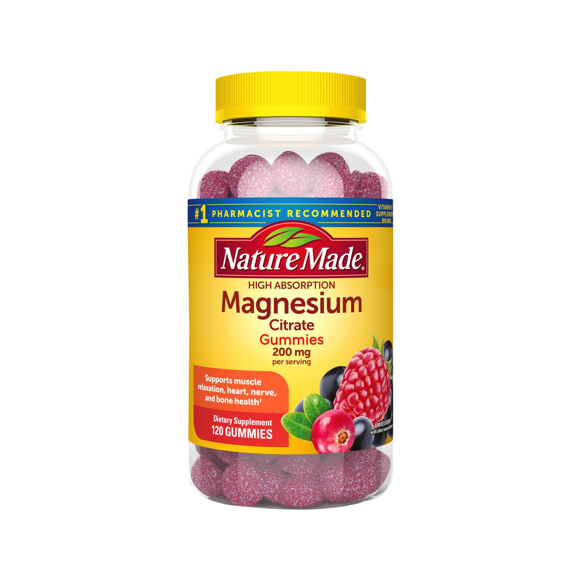 Nature Made High Absorption Magnesium Citrate 200mg Dietary Supplement Gummies, 120 ct.