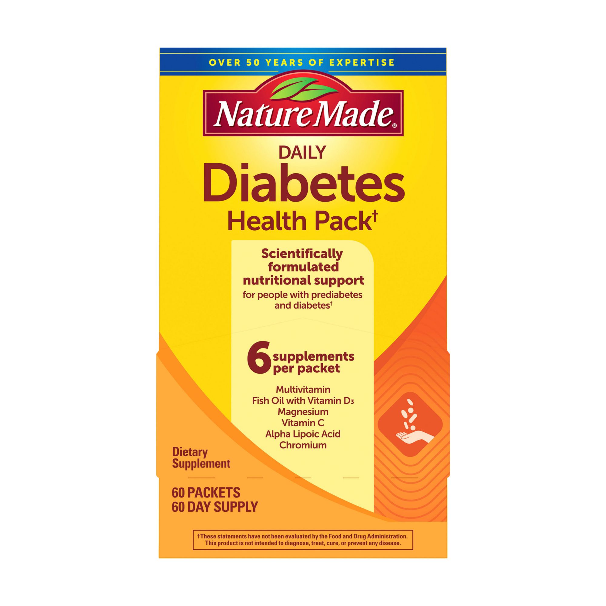 Nature Made Daily Diabetes Health Dietary Supplement Packets for Nutritional Support, 60 ct.