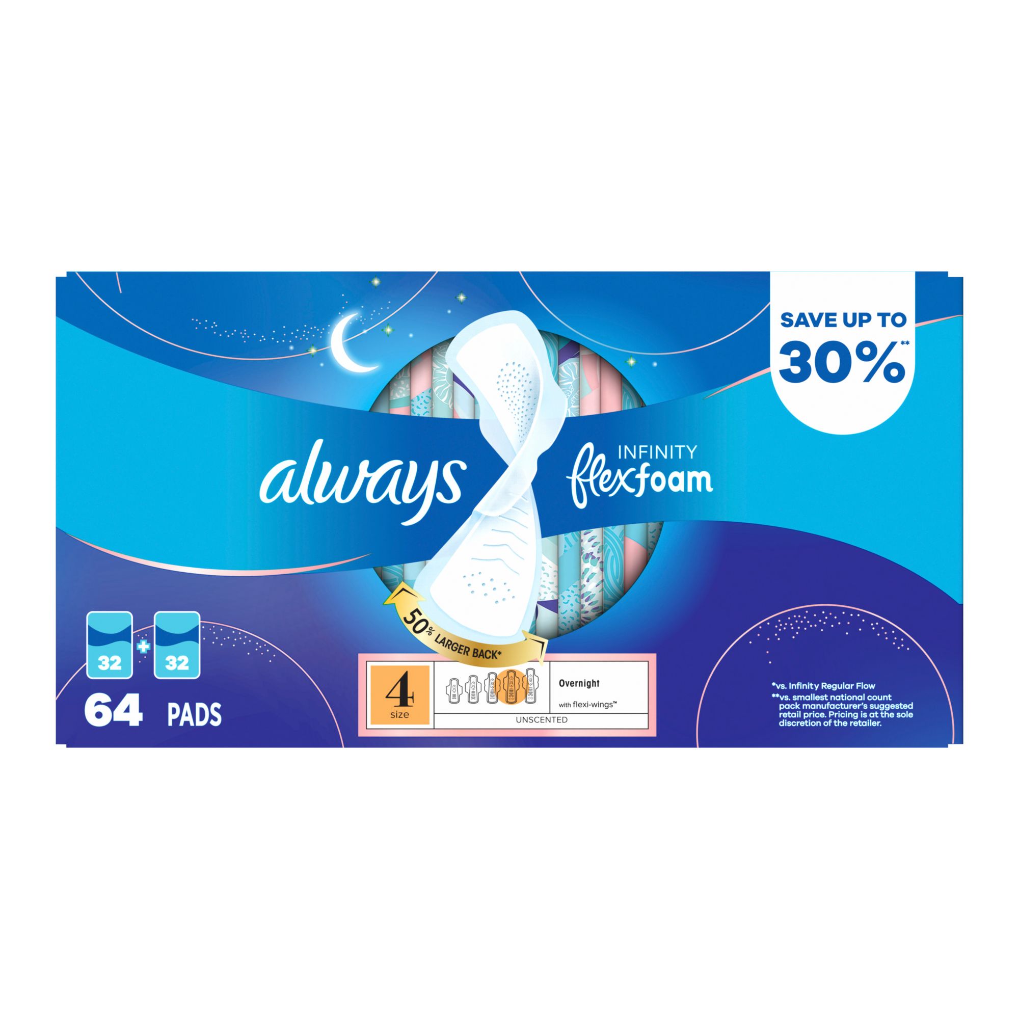 Always Extra-Heavy Overnight Maxi Pads with Flexi-Wings, 54 ct