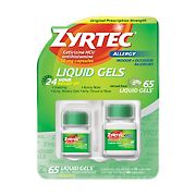 Zyrtec 24-Hour Allergy Relief Medicine Liquid Gels, 10mg Cetirizine HCl Antihistamine, 65 ct.