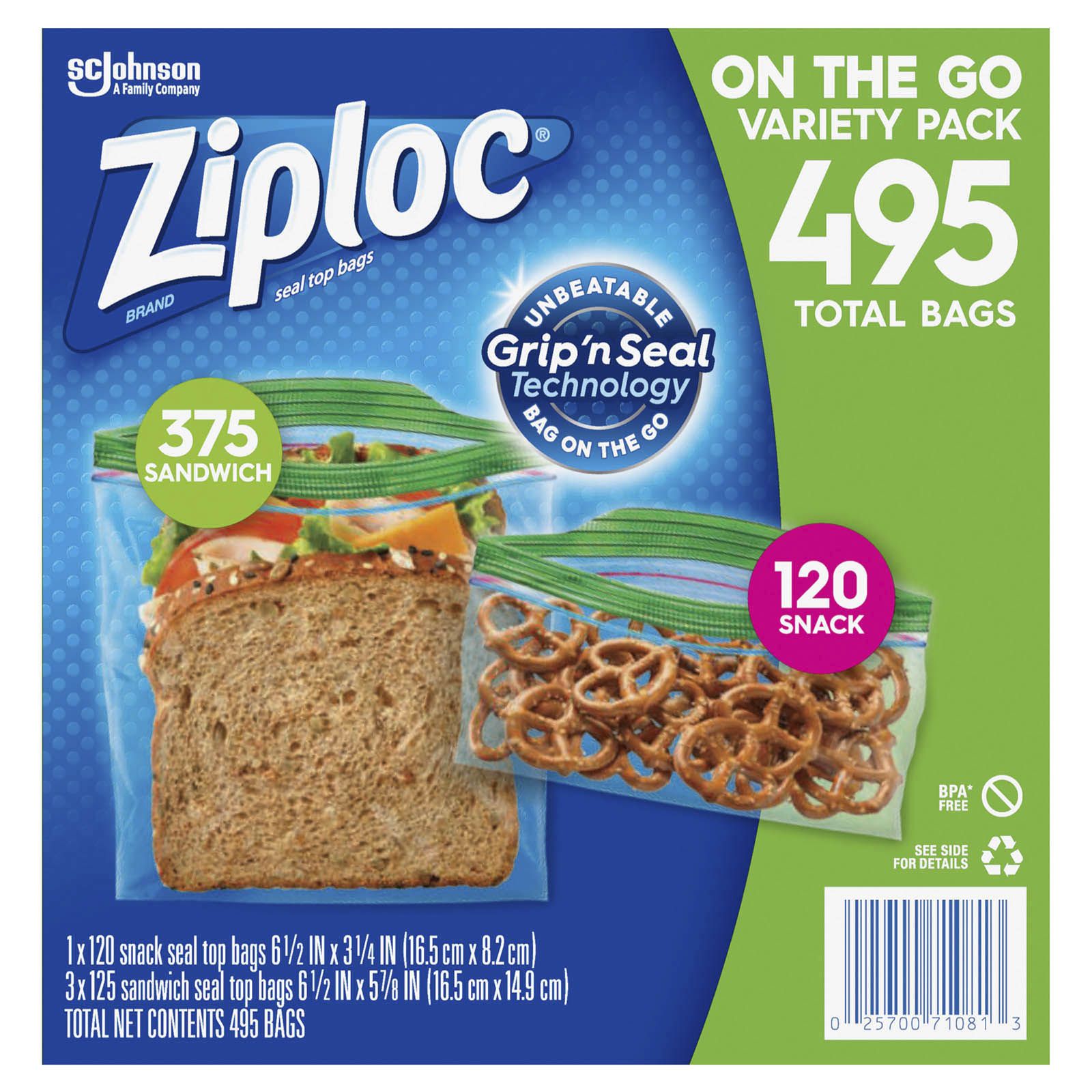 Ziploc Snack Bag and Sandwich Bag Mixed Pack, 495 Pack, Clear