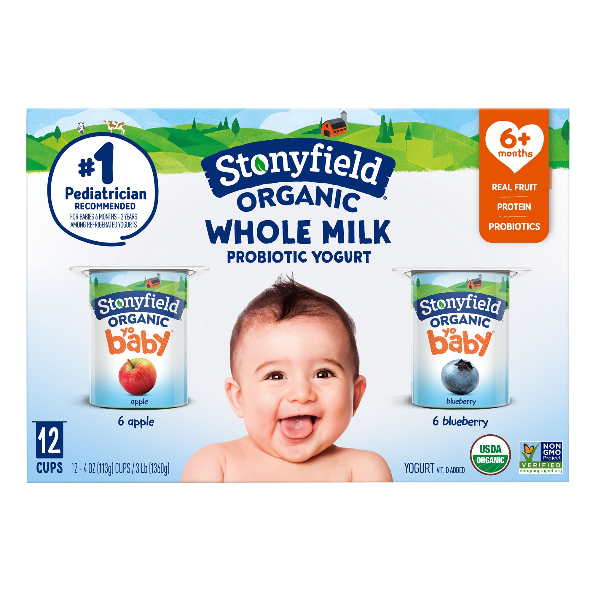 Stonyfield Organic YoBaby Vanilla, Apple & Blueberry Yogurt Variety Pack, 12 pk./4 oz.