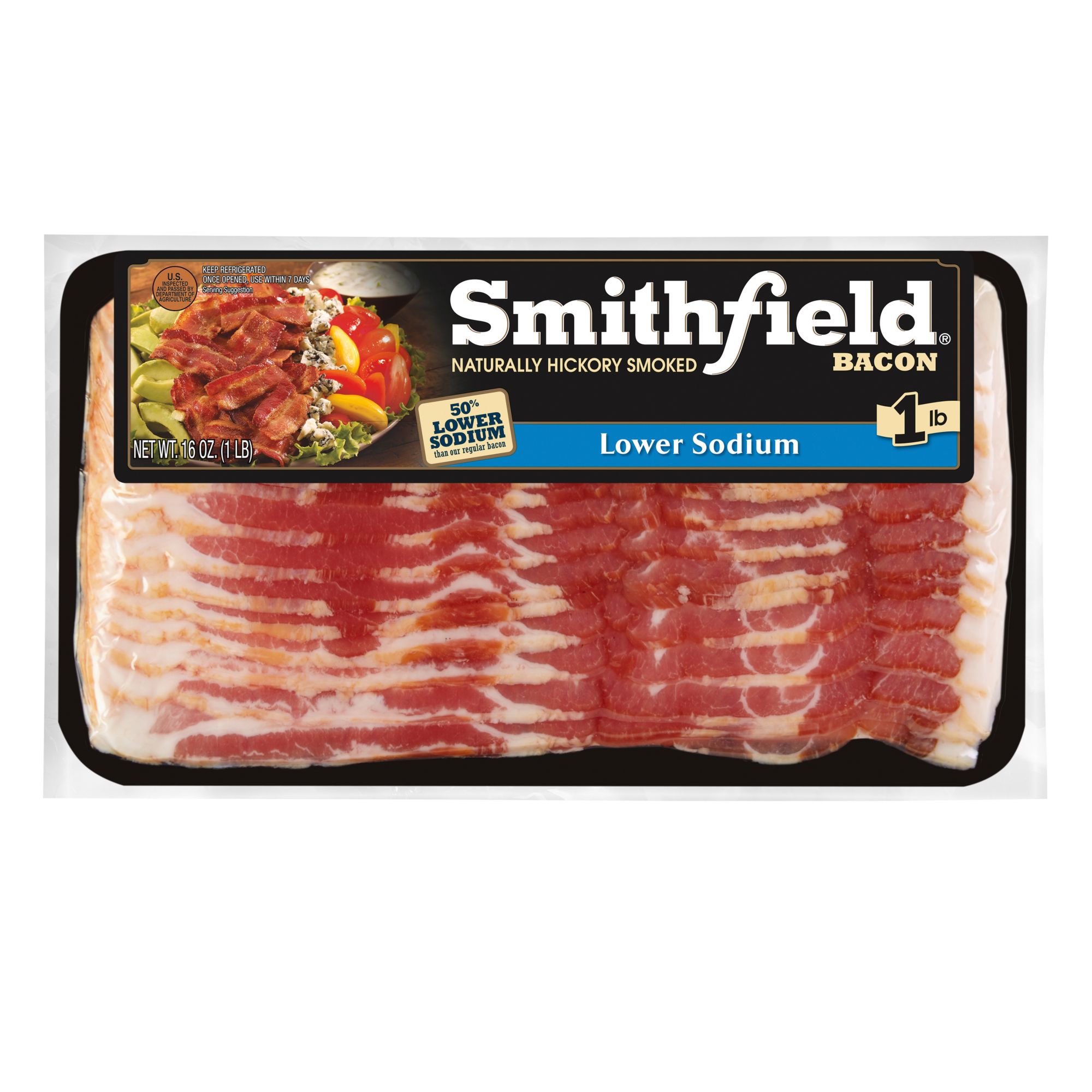 Smithfield Low Sodium Bacon, Naturally Hickory Smoked, 3 pk./16 oz.