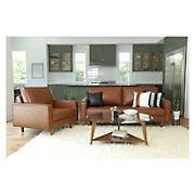 Abbyson Haverly Mid Century Leather Sofa and Armchair - Brown