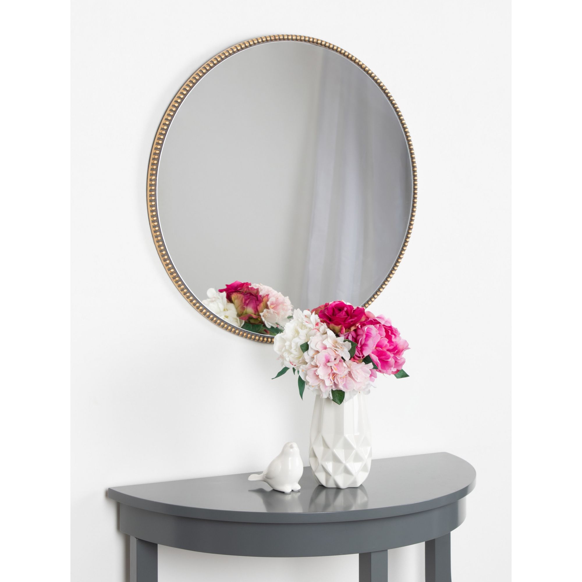 Kate and Laurel Gwendolyn Decorative Round Wall Mirror with Beaded Gold Leaf Frame