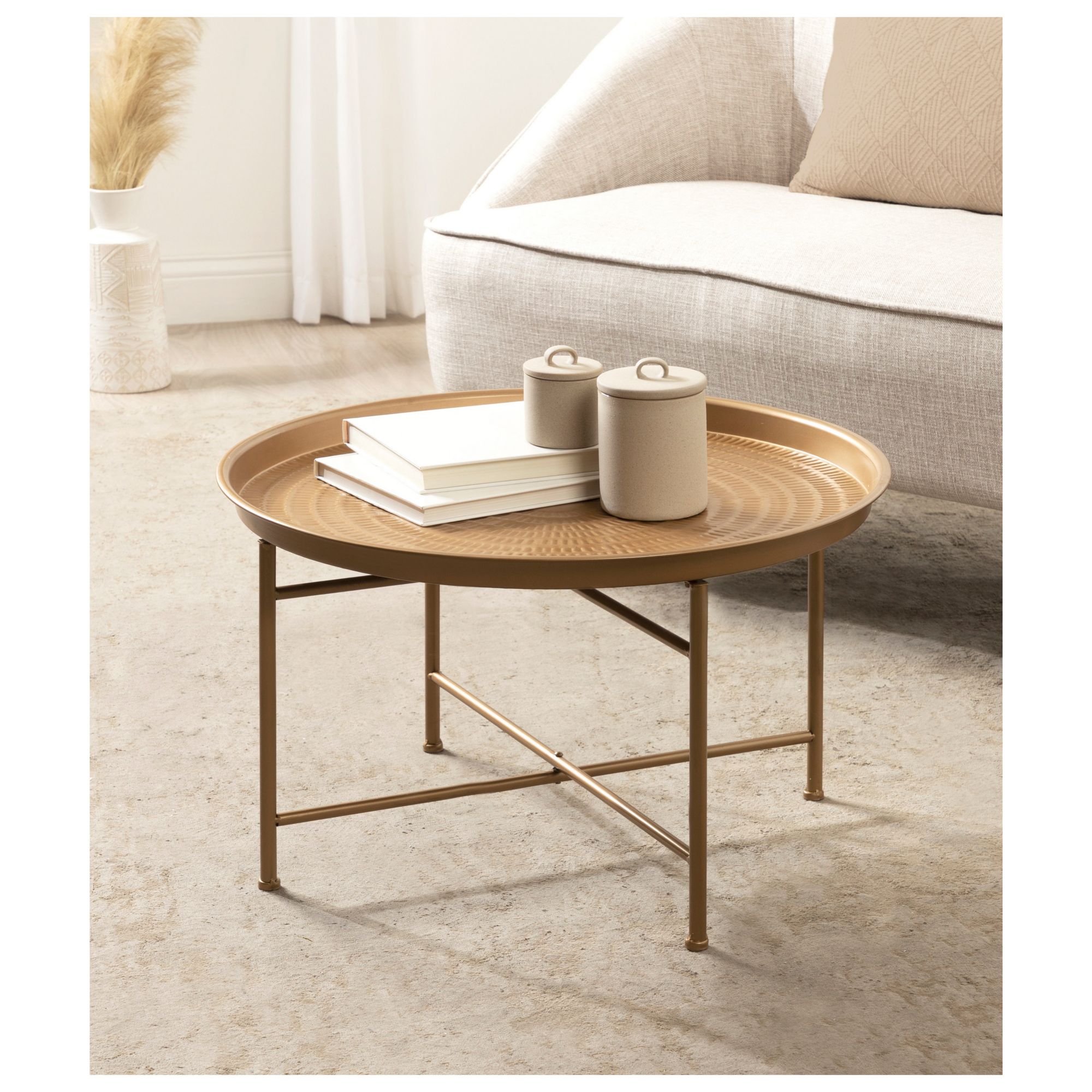 Kate and Laurel Mahdavi Boho-Chic Hammered Metal Tray Coffee Table - Dark Gold