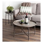 Kate and Laurel Mahdavi Boho-Chic Hammered Metal Tray Coffee Table - Brushed Silver