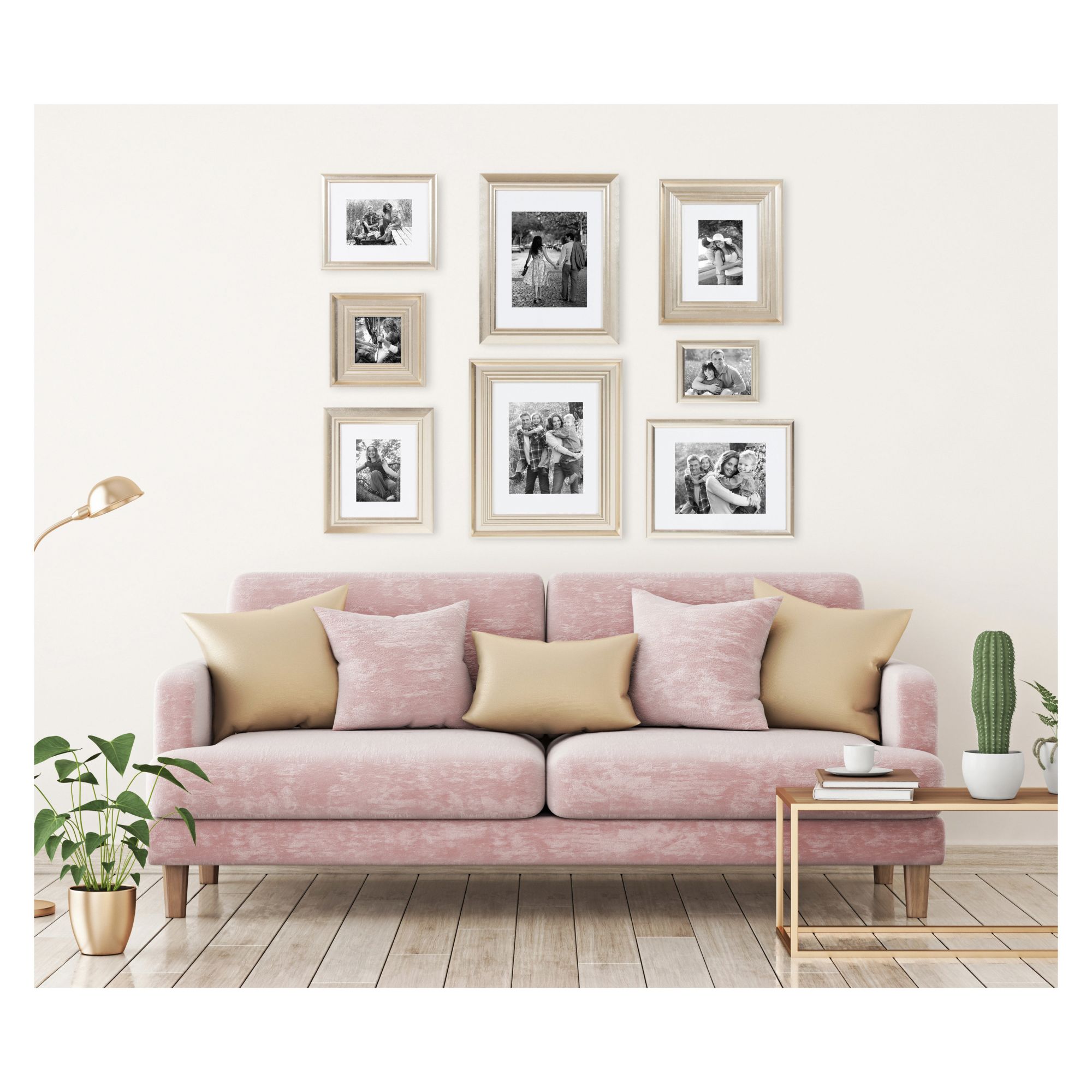 Kate and Laurel Odessa Gallery Wall 8 Piece Frame Set with Assorted Size Frames - Champagne Gold