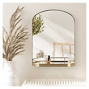 Kate and Laurel Peyson Arched Wall Mirror with Shelf - Gold