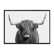 Kate and Laurel Sylvie B&W Highland Cow No. 1 Portrait Framed Canvas Wall Art by Amy Peterson, 28x38 Gray