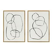 Kate and Laurel Sylvie Sylvie Modern Circles Framed Linen Textured Canvas Wall Art Set by Teju Reval, 2 Piece 23x33 Gold