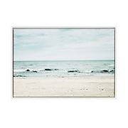 Kate and Laurel Sylvie Beach with Waves, Ocean Shoreline Color Photograph, Framed Canvas Wall Art by F2 Images, 23x33 White
