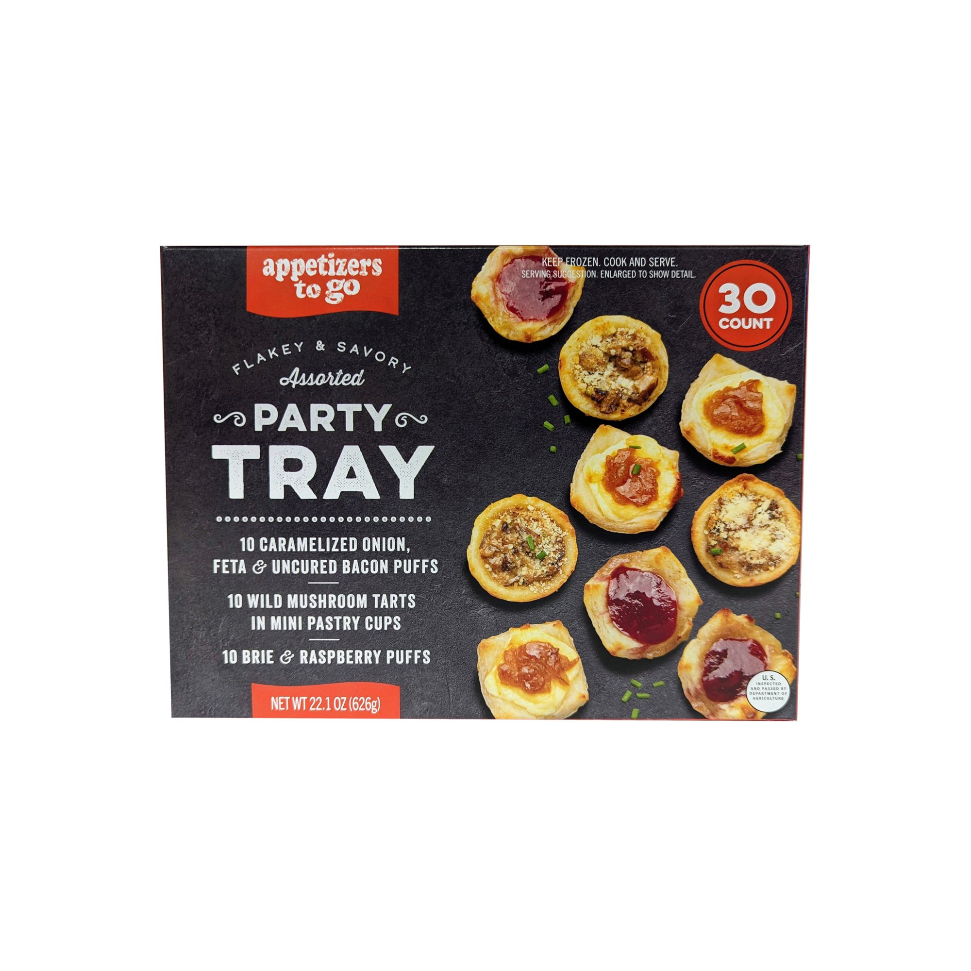 Appetizers To Go Variety Pack - Mushroom Tart, Bacon & Onion Puff, Brie Tart, 30 ct.