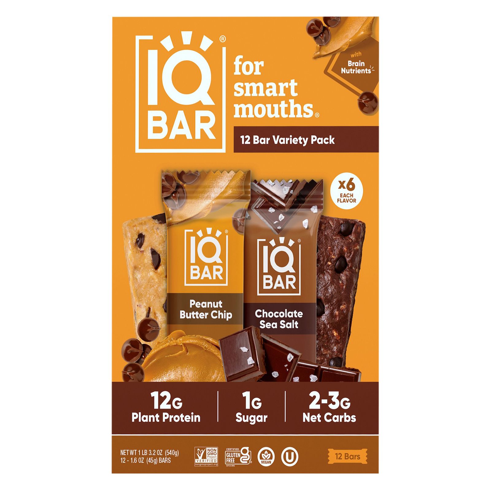 IQBAR Protein Bars Chocolate Sea Salt & Peanut Butter Chip, 12 ct