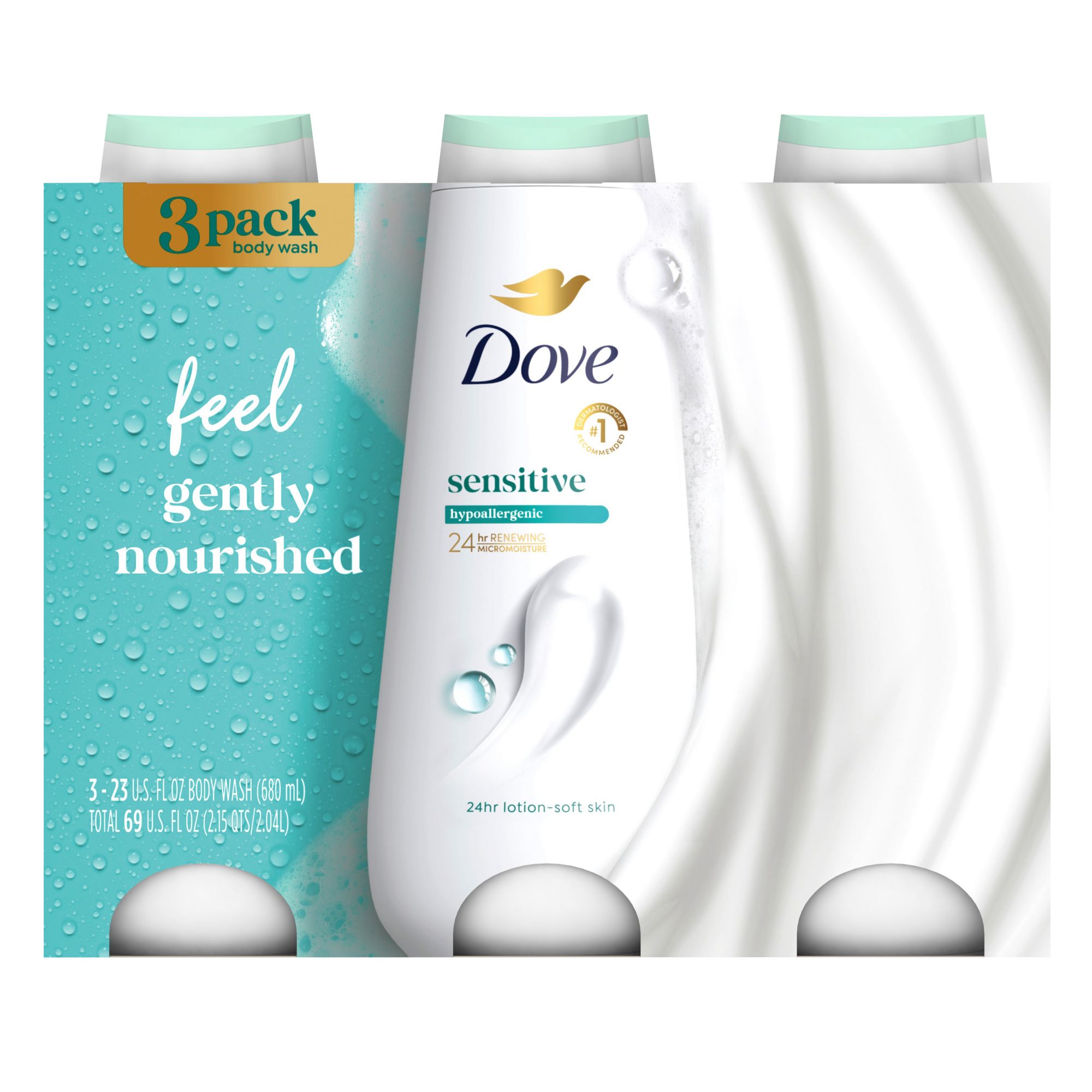 Dove Sensitive Skin Hypoallergenic Body Wash, 3 pk./23 oz.