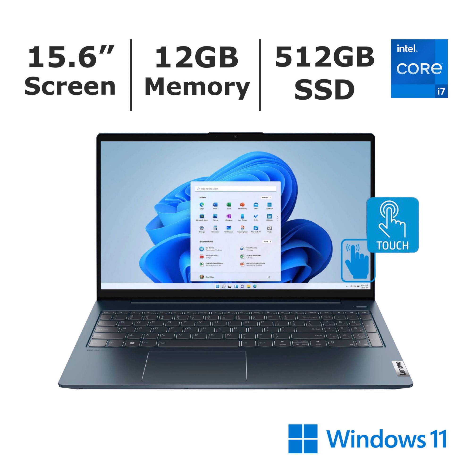 Lenovo IdeaPad 5 15.6&quot; FHD Touchscreen Notebook, Intel Core i7 Processor, 12GB RAM, 512GB SSD, Iris Xe Graphics