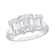 3.75 ct. DEW Emerald-cut Moissanite 3-Stone Engagement Ring in Sterling Silver