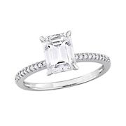 1.75 ct. DEW Emerald-cut Moissanite and 0.1 ct t.w. Diamond Ring in 14k White Gold