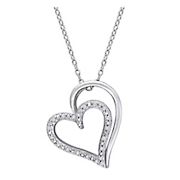 0.1 ct. t.w. Diamond Double Heart Pendant with Chain in Sterling Silver
