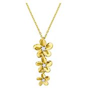 Diamond Accent Flower Drop Necklace in 10k Yellow Gold - 17&quot; + 1&quot; extender